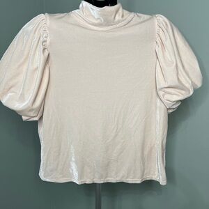 Free People Pale Pink Puff Sleeve Blouse Velvet NWT XS
